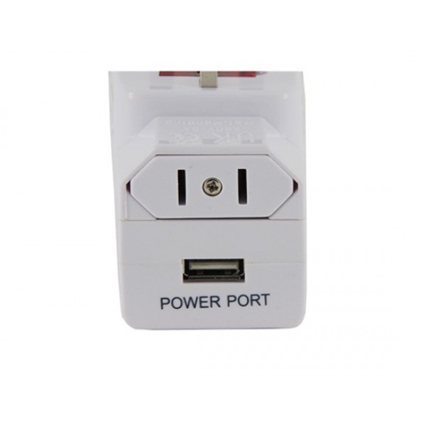 World Travel Adaptor with USB Port (White)