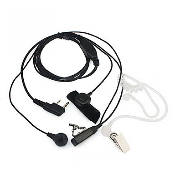 2 Pin Dual Ptt Covert Acoustic Tube Earpiece Mic For Radio Tyt Uv5R 888S Black