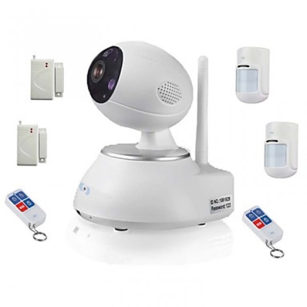 Wireless IP IR PTZ Surveillance Camera with 6pcs Wireless Alarm Detector, Motion Detection, APP SV-VPC2K4