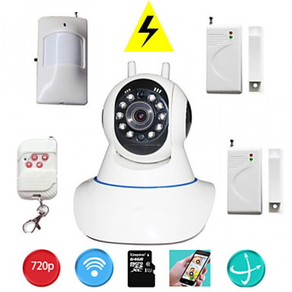 Pan Tilt IP Camera Wifi PTZ 720P Megapixels HD TF SD Card IP Cam With Wireless Burglar Alarm Detector For Home Security